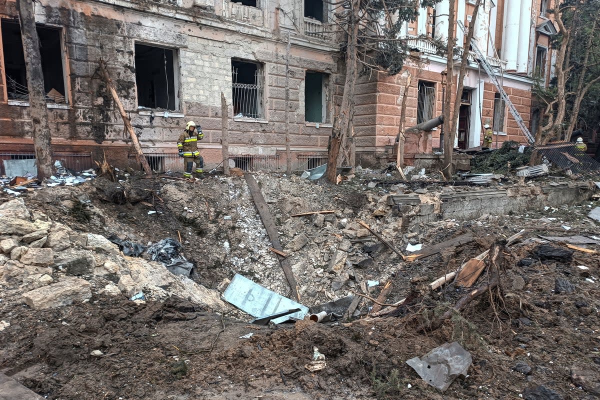 A crater left by a Russian missile strike in Mykolaiv, Ukraine on Thursday (REUTERS)