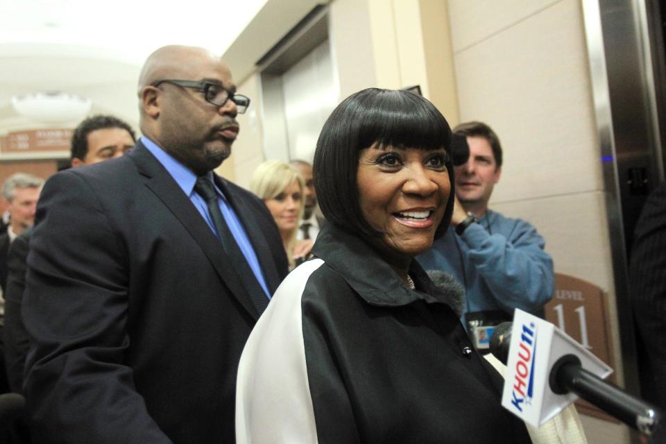 Singer Patti LaBelle leaves the courtroom after testifying at the Harris County Criminal Courthouse for the lawsuit against her bodyguard Efram Holmes on Thursday, Nov. 7, 2013, in Houston. LaBelle told a Houston court Thursday that Richard King scared her in 2011 when he staggered toward her limousine at George Bush Intercontinental Airport. LaBelle's bodyguard, Efrem Holmes, is charged with misdemeanor assault in the clash caught on security video that landed King in a hospital with a head wound. Records show King's blood alcohol level was more than three times the legal limit for driving. King testified Thursday that he could not remember details of the incident. King has also filed a civil lawsuit against the singer and Holmes. LaBelle has countersued.(AP Photo/Houston Chronicle, Mayra Beltran)