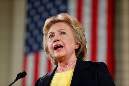 Democratic U.S. presidential candidate Hillary Clinton speaks at the Old State House in Springfield, Illinois, U.S. July 13, 2016. REUTERS/Whitney Curtis