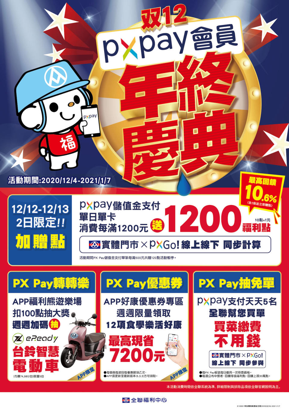 12 月不僅可以加倍賺福利點數，還可抽台鈴 eReadyFun。