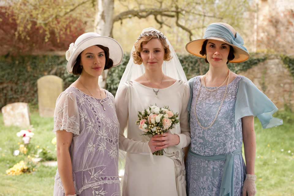 Jessica Brown Findlay as Lady Sybil, Laura Carmichael as Lady Edith, and Michelle Dockery as Lady Mary. (Photo: Carnival Films & Masterpiece)