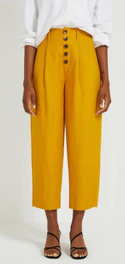 Linen-Tencel® High-Waisted Buttoned Pants in Dark yellow