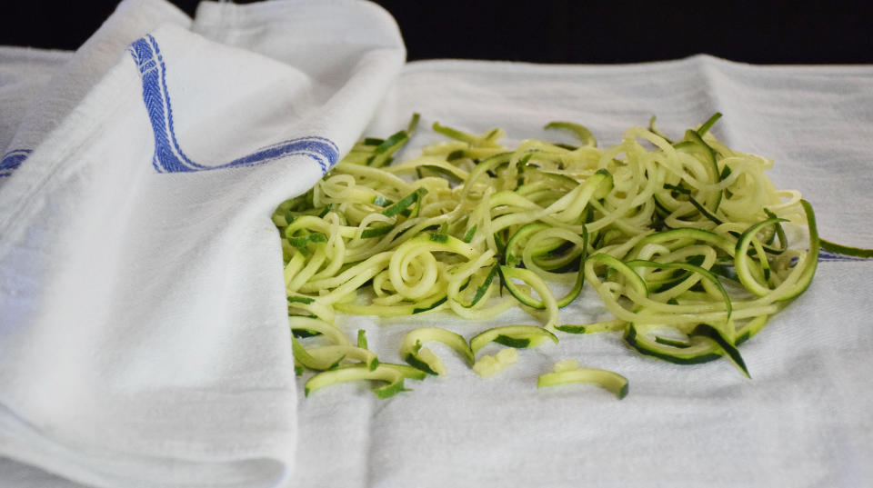 Make sure to remove excess moisture from your zoodles before using them. (Courtesy Vidya Rao)