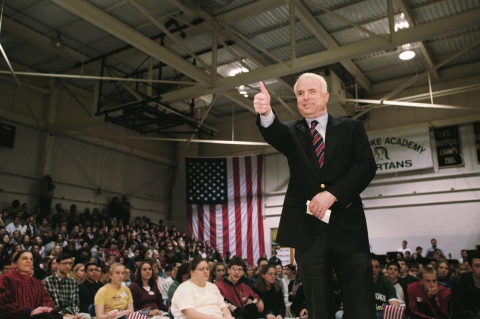 <p>McCain campaigning in 1999.</p>