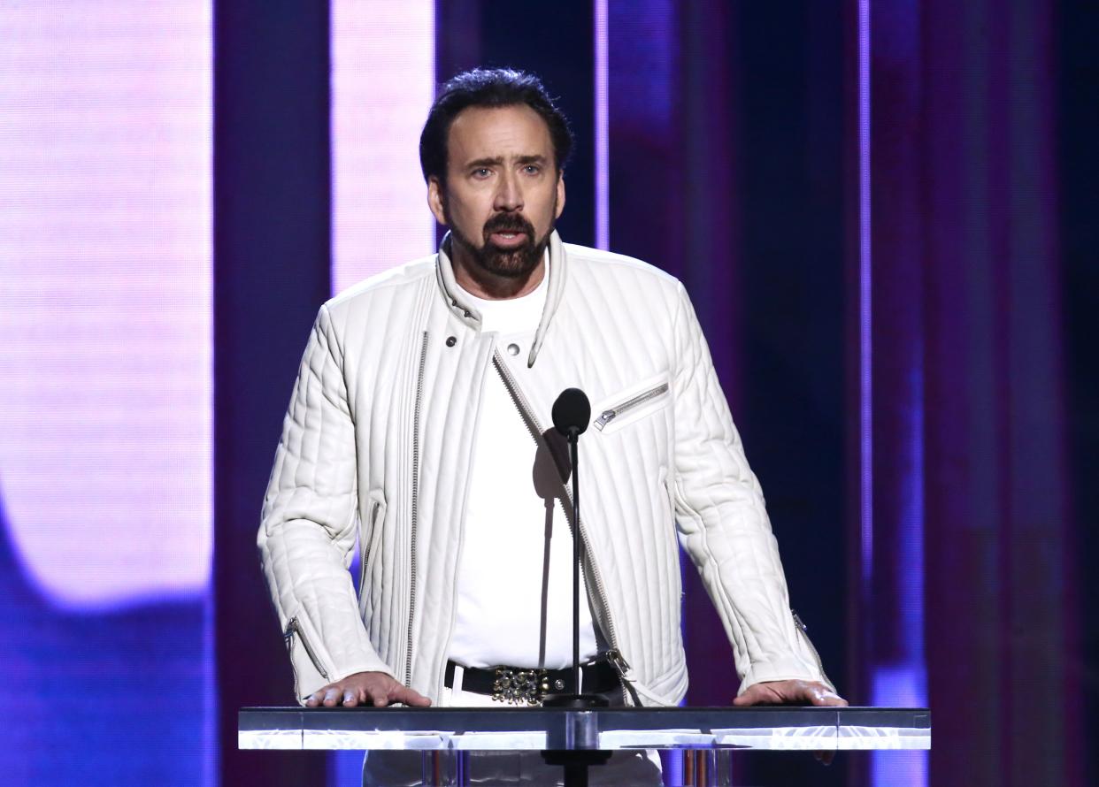 Nicolas Cage speaks onstage during the 2020 Film Independent Spirit Awards on Feb. 8, 2020 in Santa Monica, Calif.