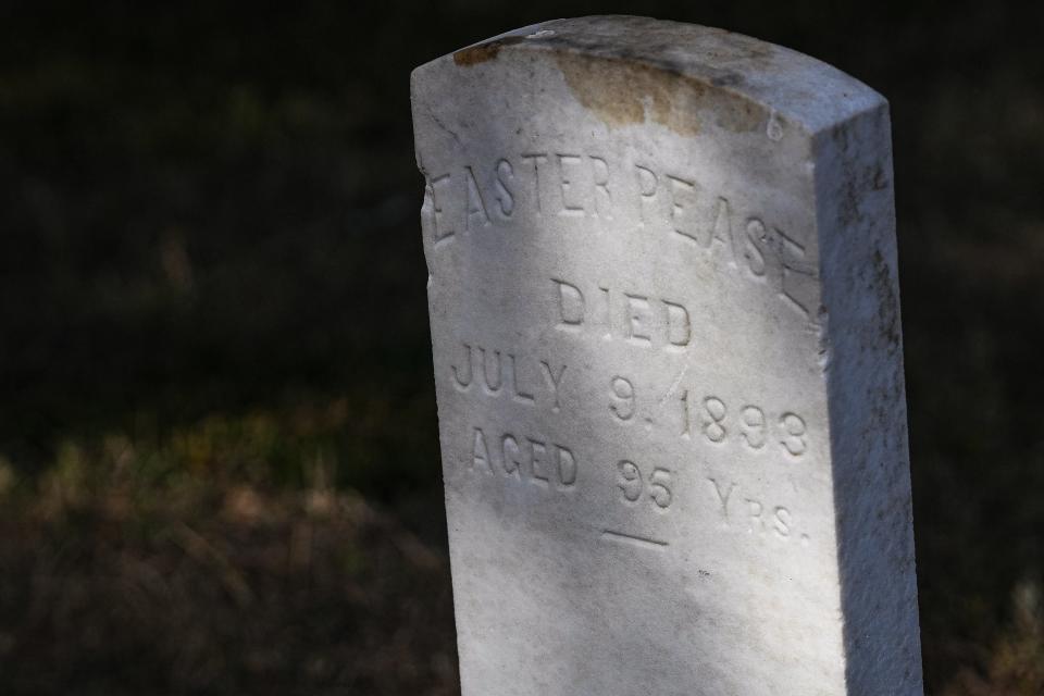 One of the headstones in Bethany Cemetery marks the grave of Easter Pease, believed to have been a slave for the family of former Gov. Elisha Marshall Pease.