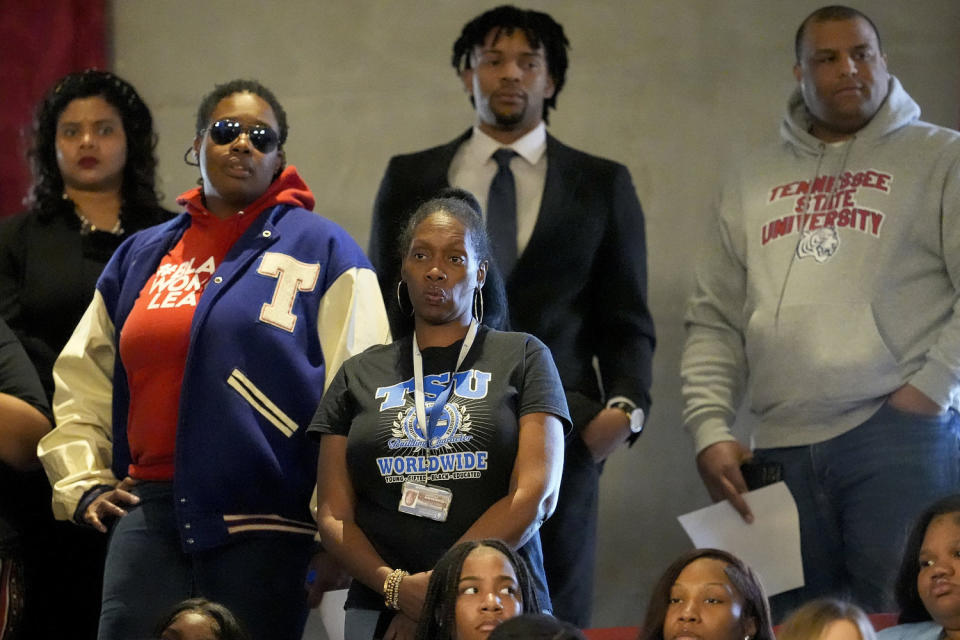 Tennessee State University supporters watch from the gallery as the House votes to vacate the school's board of trustees in Nashville, Tenn. (George Walker IV / AP)