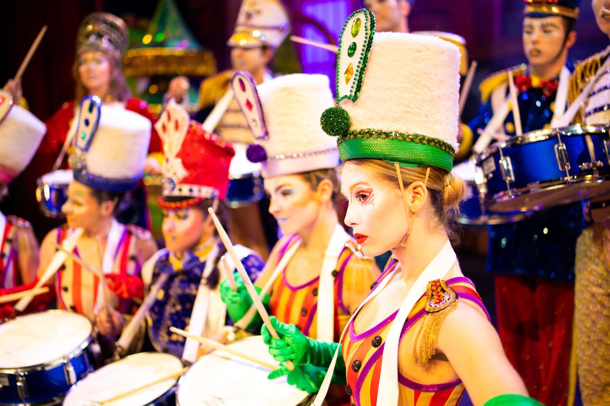 Performers dressed as toy-soldier band members perform during the Cirque Dreams Holidaze show. The show kicks off a seven-week tour in Lakeland on Nov. 18.