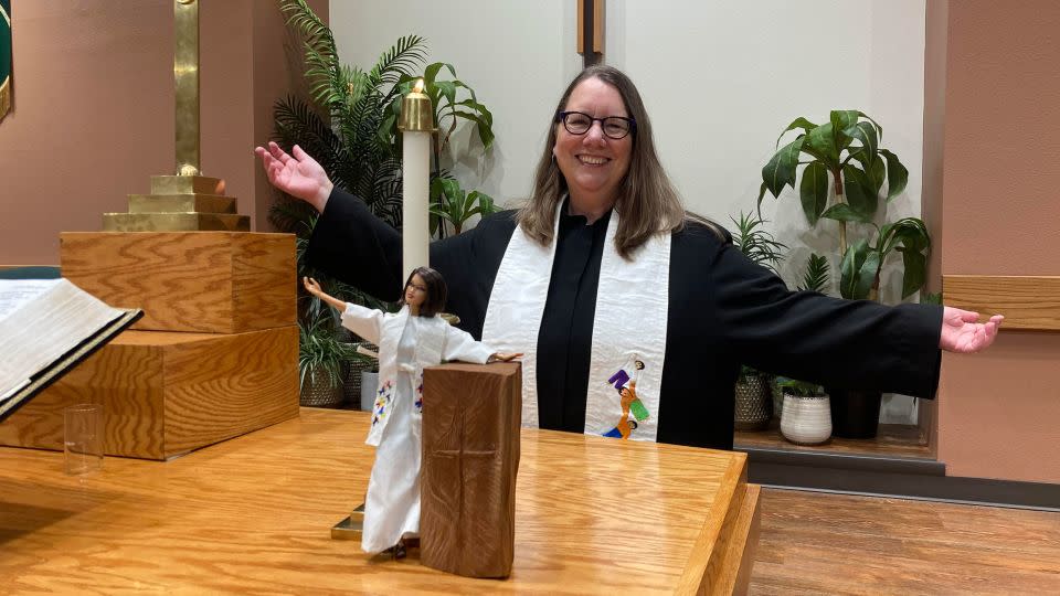 Rev. Barbara Aziz with her "Pastor Barbie," which serves as an icebreaker to help members of her congregation get to know her. - Courtesy Rev. Barbara Aziz