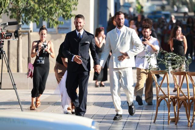 Dua Lipa wore a sheer white dress with a bandeau bra and thigh-high slit to  a wedding in France - Yahoo Sports