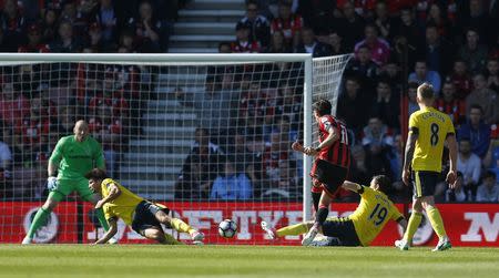 Britain Soccer Football - AFC Bournemouth v Middlesbrough - Premier League - Vitality Stadium - 22/4/17 Bournemouth's Charlie Daniels scores their fourth goal Action Images via Reuters / Matthew Childs