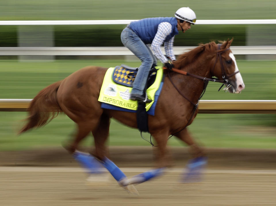 Trained by Bob Baffert, Improbable is the favorite to win the Preakness on Saturday. (AP)