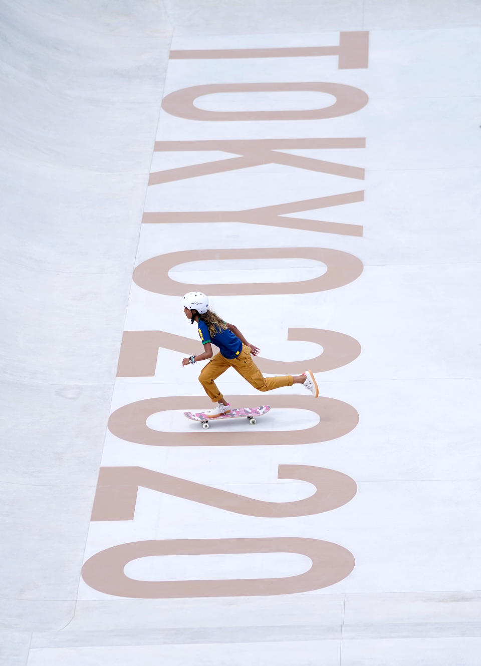 <p>Brazil's Rayssa Leal during the Women's Street Prelims Heat 4 at the Ariake Urban Sports Park on the third day of the Tokyo 2020 Olympic Games in Japan. Picture date: Monday July 26, 2021. (Photo by Mike Egerton/PA Images via Getty Images)</p> 