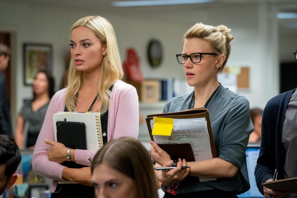 Kayla (Margot Robbie, left) and Jess (Kate McKinnon) are Fox friends and confidantes in "Bombshell."