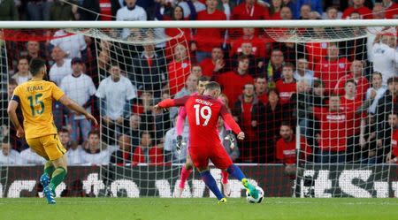 Britain Football Soccer - England v Australia - International Friendly - Stadium of Light, Sunderland - 27/5/16 Wayne Rooney scores the second goal for England Action Images via Reuters / Ed Sykes