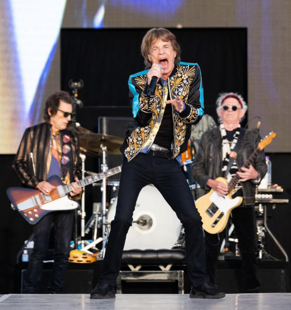 Ronnie Wood, Mick Jagger and Keith Richards of The Rolling Stones. Photo by Samir Hussein/WireImage