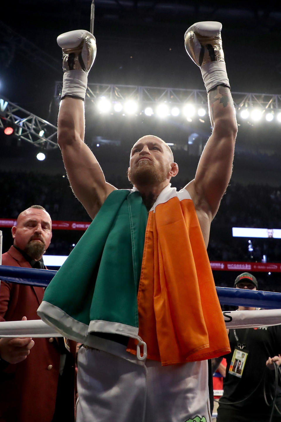 LAS VEGAS, NV - AUGUST 26:  Conor McGregor stands in the ring prior to his super welterweight boxing match against Floyd Mayweather Jr. on August 26, 2017 at T-Mobile Arena in Las Vegas, Nevada.  (Photo by Christian Petersen/Getty Images)