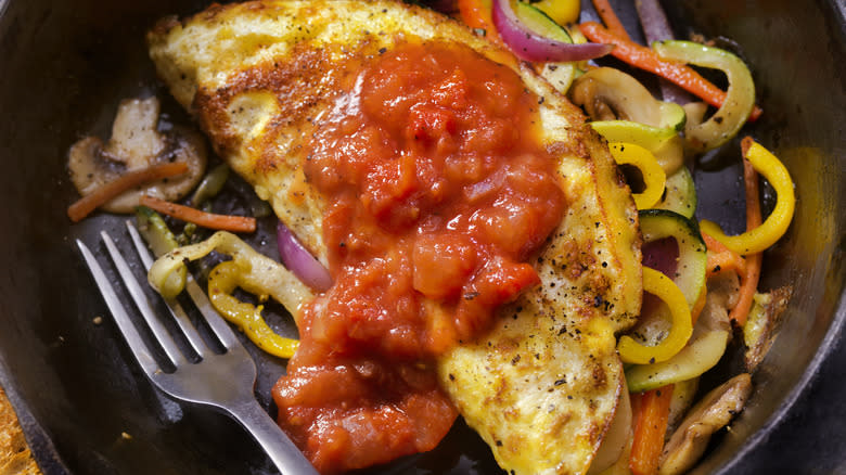 Omelet with salsa and veggies