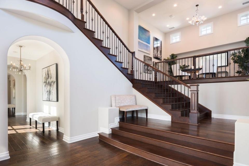 The stairs are a focal point of the main living area.