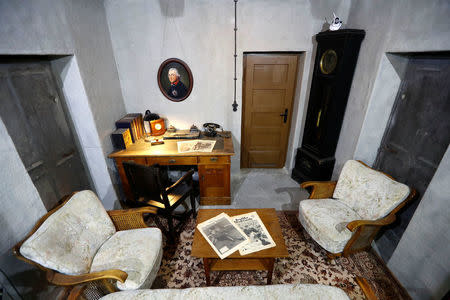 A replica of the original bunker office of German Nazi leader Adolf Hitler is pictured during a media tour of the exhibition entitled 'Hitler - How Could it Happen?' in a World War Two bunker in Berlin, Germany, July 27, 2017. REUTERS/Fabrizio Bensch