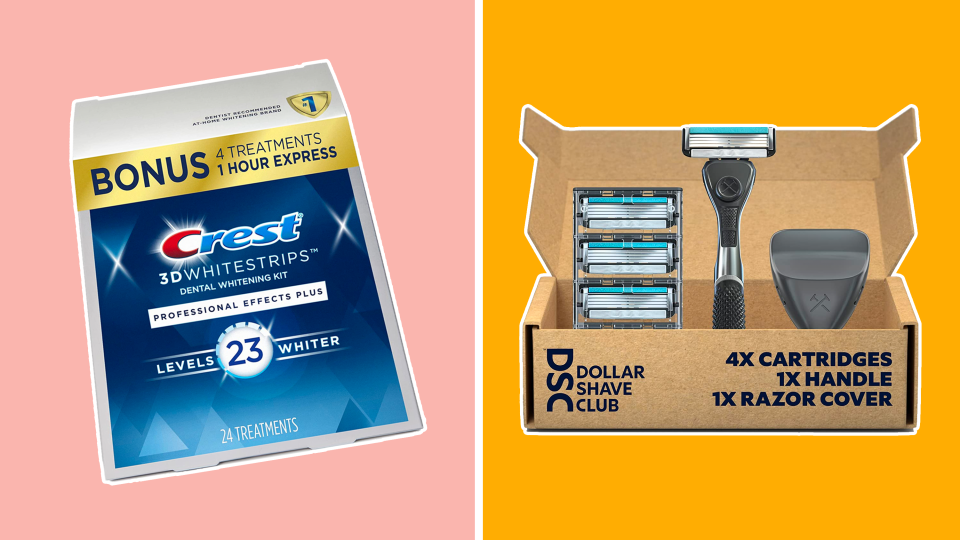 Score deals on Crest teeth whitening kits and Dollar Shave Club razors right now at Amazon.
