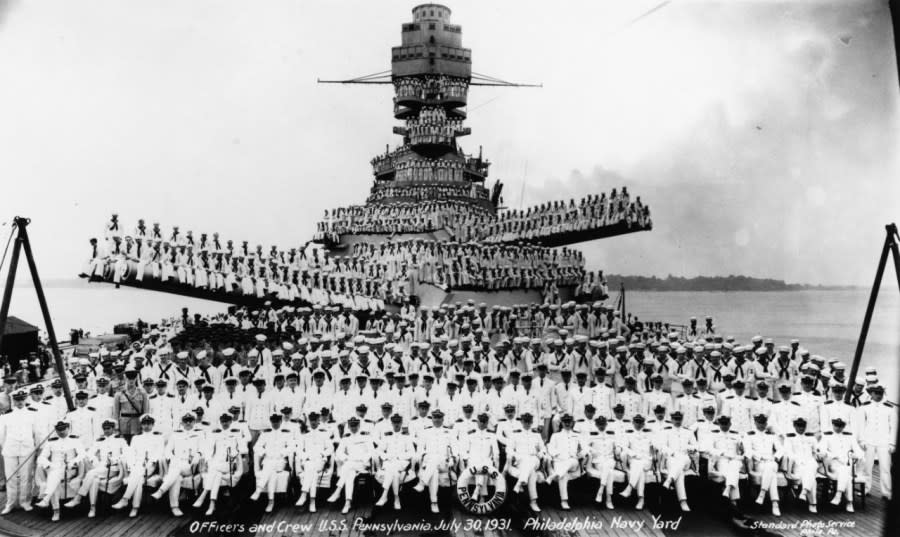 Ship’s Officers and Crew at Philadelphia, Pennsylvania on 30 July 1931. (U.S. Naval History and Heritage Command Photograph)