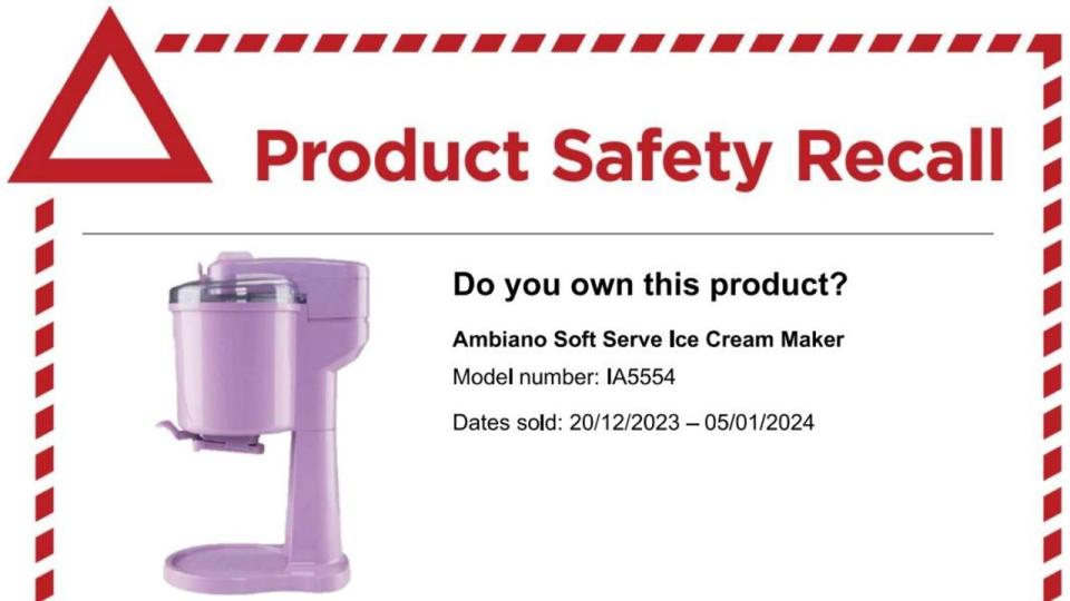 An image of the product recall sent out by the company. Picture: Aldi