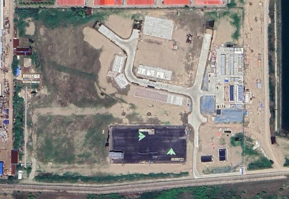 A satellite image taken in May 2024 showing the GJ-11 mockups and the rest of the site on Changxing Island in Shanghai. <em>Google Earth</em>