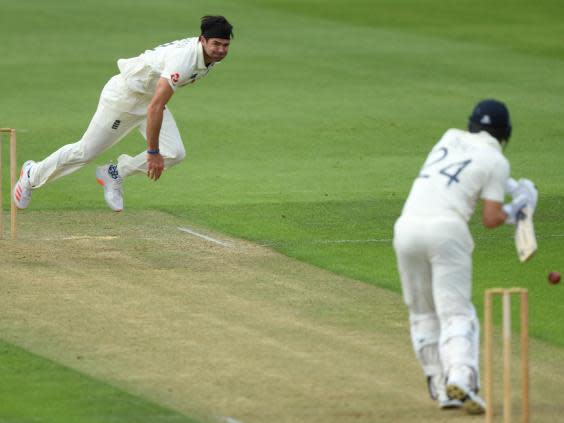 James Anderson bowls to Joe Denly in an England intra-squad practice match (Getty Images)