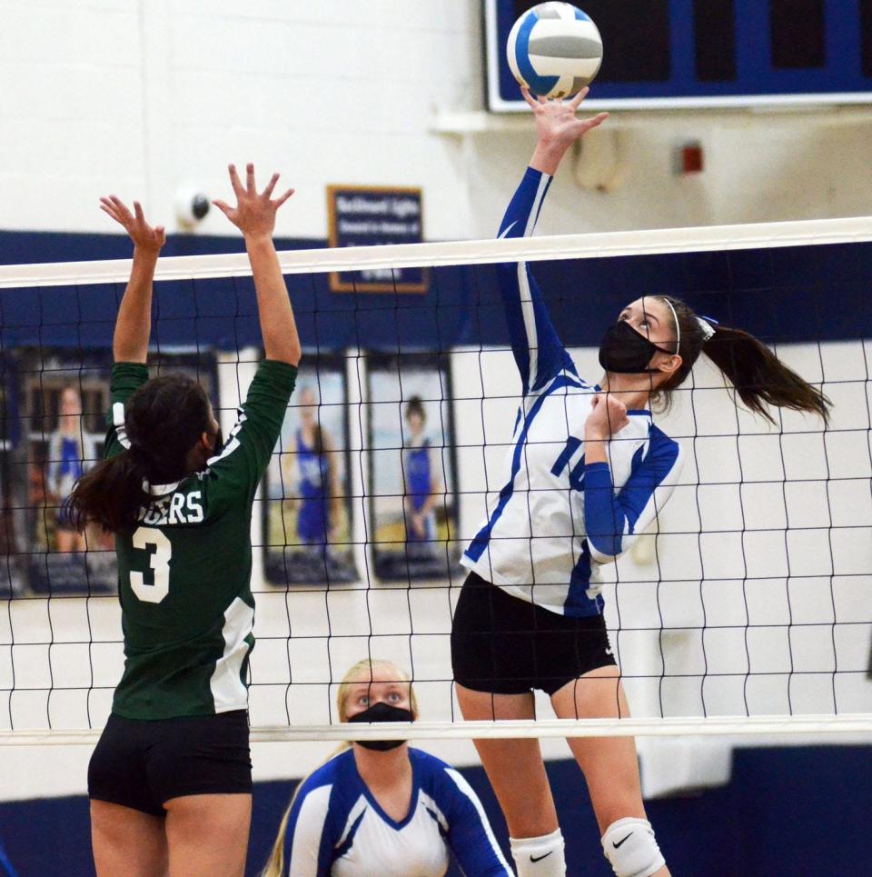 Mackinaw City's Madison Smith, right, earned a spot on the All-Northern Lakes Conference volleyball first team.
