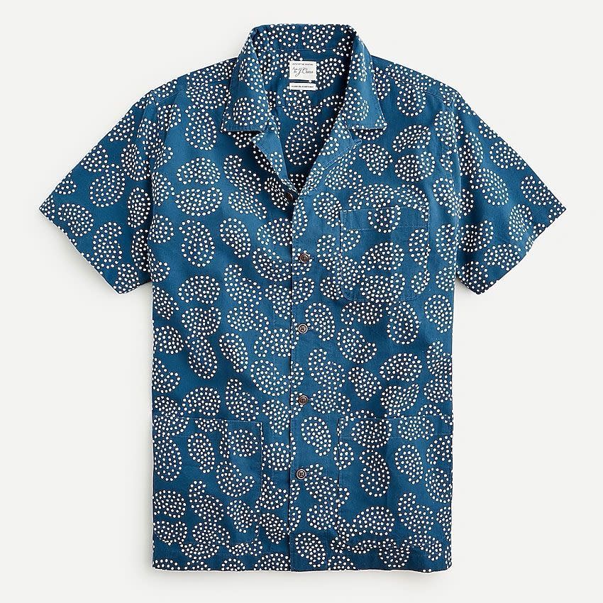 Short-Sleeve Guayabera Shirt in Hand-Blocked Print