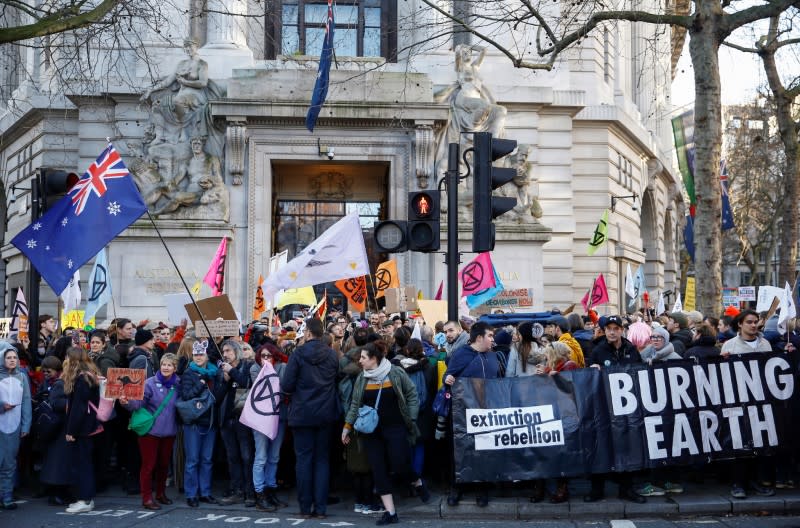 Protesters demonstrate over Australia's bushfires crisis, in London