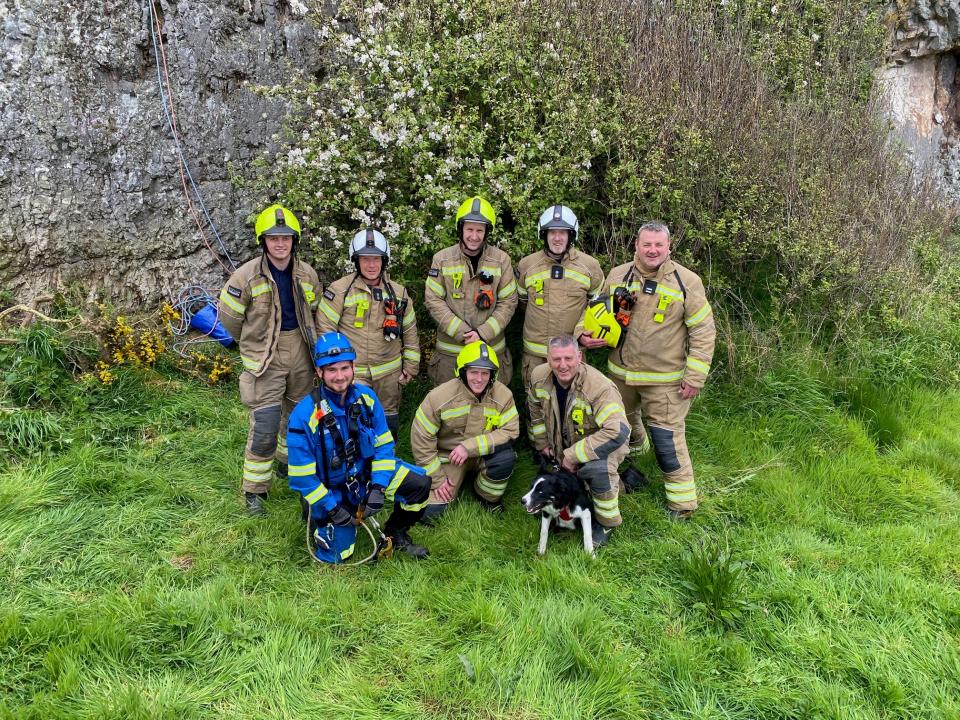 Bailey and his rescuers from Scottish Fire and Rescue Service Operations Control and HM Coastguard. (SWNS)