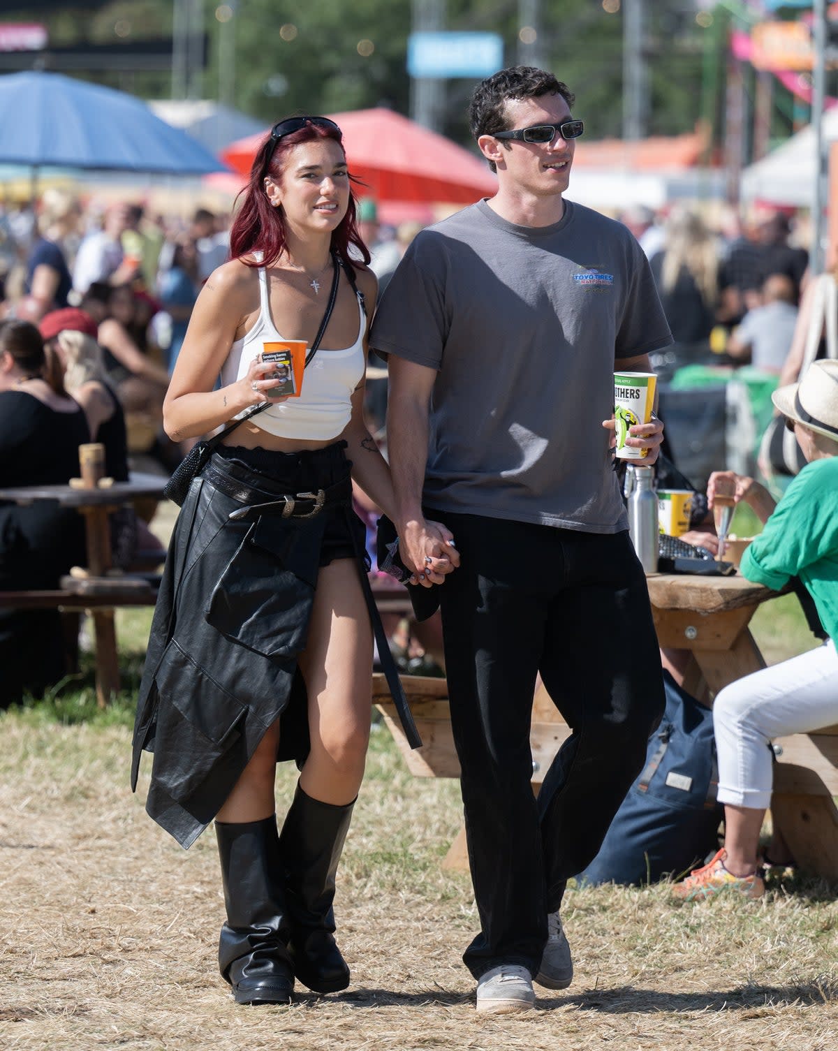 Dua Lipa and Callum Turner at Glastonbury (WireImage)