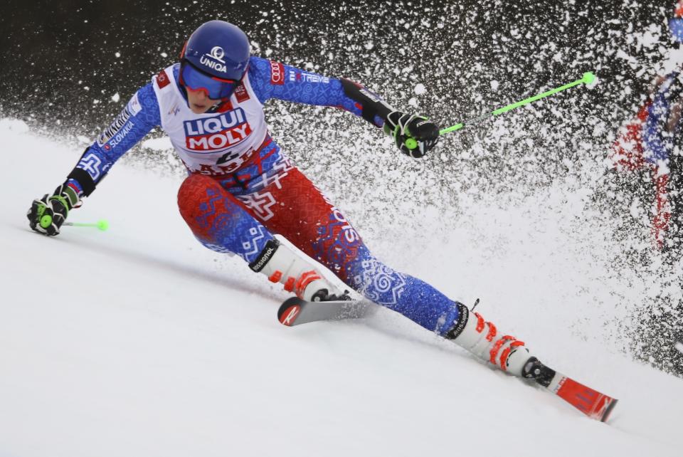 Slovakia's Petra Vlhova competes during the first run of the women's giant slalom, at the alpine ski World Championships in Are, Sweden, Thursday, Feb. 14, 2019. (AP Photo/Marco Trovati)