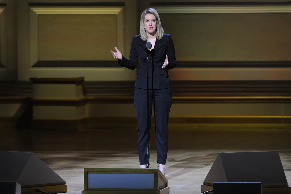 Elizabeth Holmes accepts The Entrepreneur award at the 25th Annual Glamour Women of the Year Awards at Carnegie Hall on Monday, Nov. 9, 2015, in New York. (Photo by Brad Barket/Invision/AP)