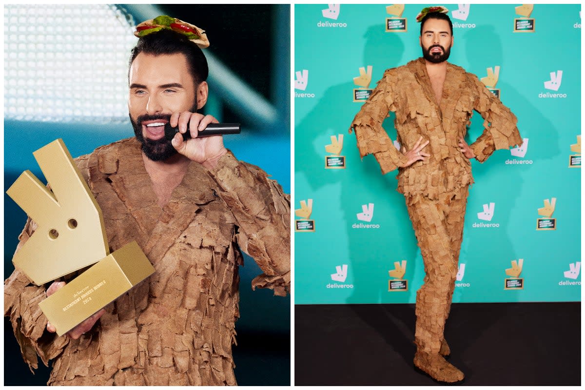 Rylan Clark describes wearing a tux made of doner meat for new campaign (2024 Deliveroo Restaurant Awards)
