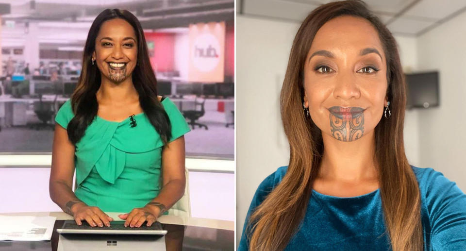 New Zealand Journalist Oriini Kaipara with traditional Māori chin tattoo