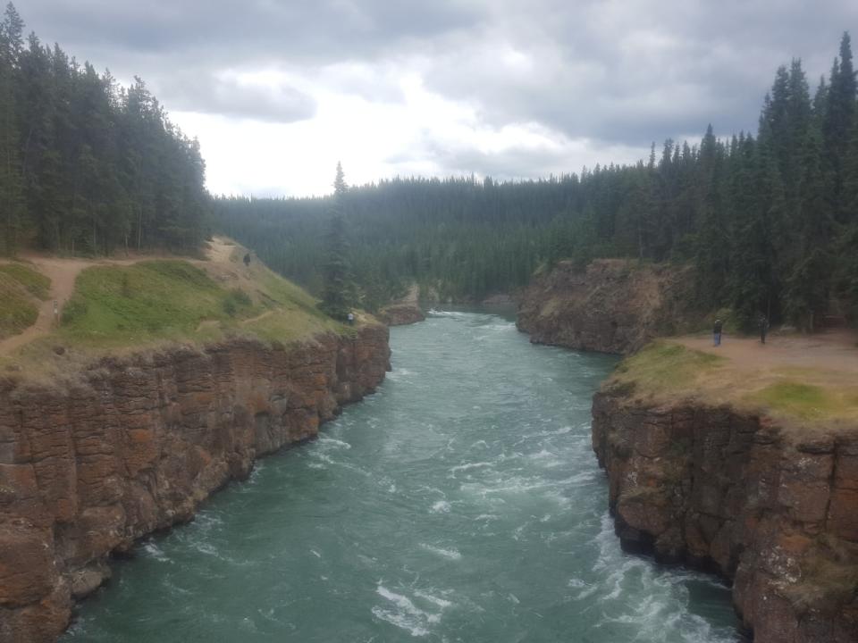 Miles Canyon in Whitehorse in 2021. Three people were rescued from the canyon Thursday night after their canoe capsized. (Paul Tukker/CBC - image credit)