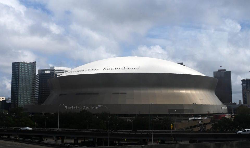 Jan 14, 2020; New Orleans, Louisiana, USA; General overall view of the Mercedes-Benz Superdome exterior, the site of the 2020 CFP National Championship game between the Clemson Tigers and the LSU Tigers.   Mandatory Credit: Kirby Lee-USA TODAY Sports