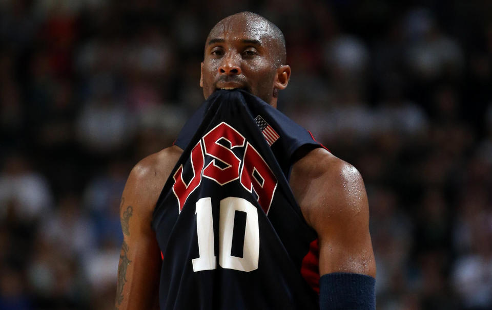 Kobe Bryant of the USA during an Olympic Warm Up match at the Manchester Arena, Manchester.   (Photo by Dave Thompson/PA Images via Getty Images)
