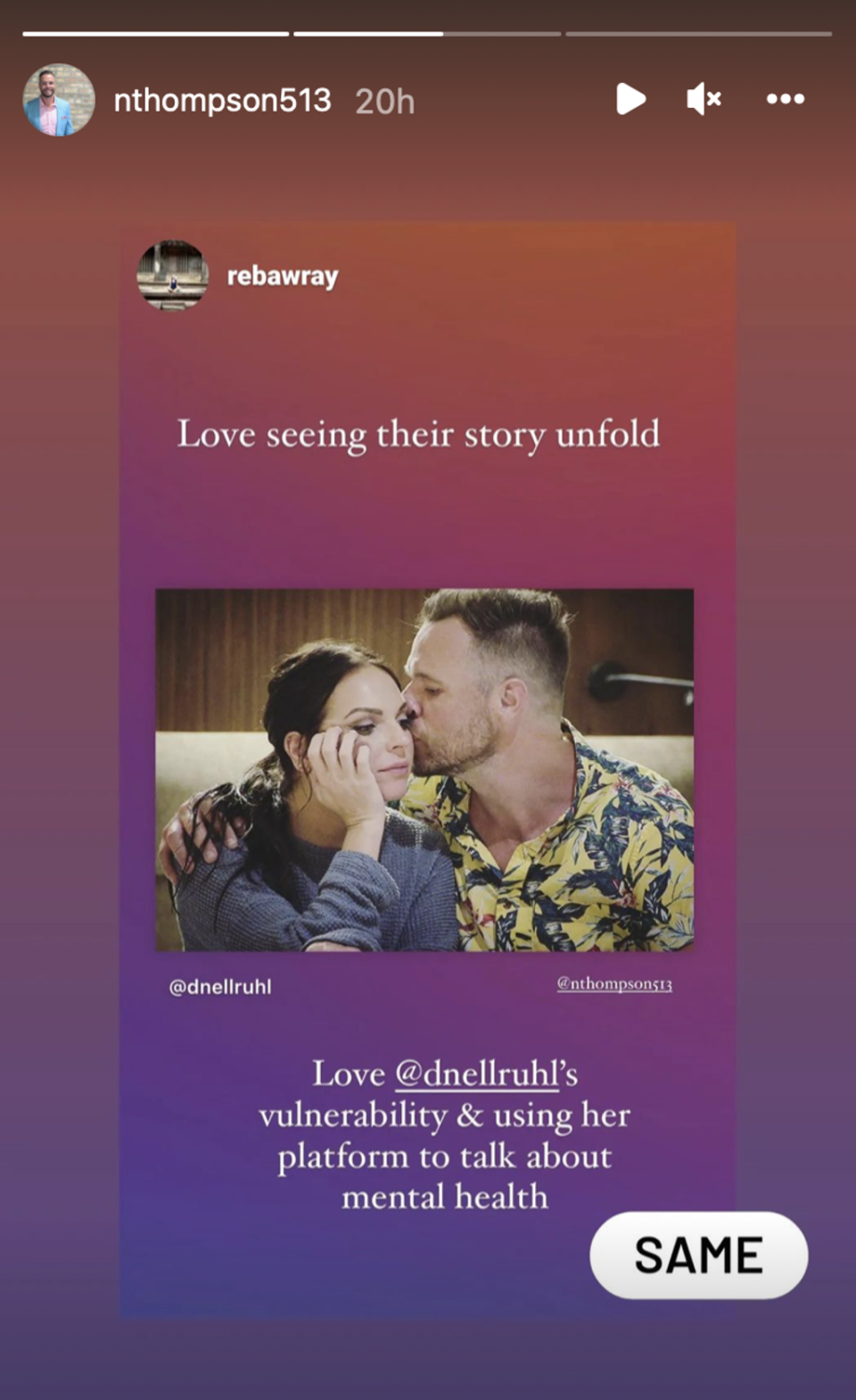 Nick supports Danielle’s message about mental health on ‘Love is Blind’ (Instagram / Nick Thompson)