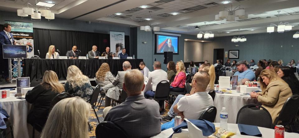 150 people attended Meridian Community Health's annual Speaker Series at the Holiday Inn in Richmond Wednesday, Sep. 27, 2023. This year's speaker was Kevin Hines and the topic was suicide prevention to recognize September as National Suicide Prevention and Awareness Month.