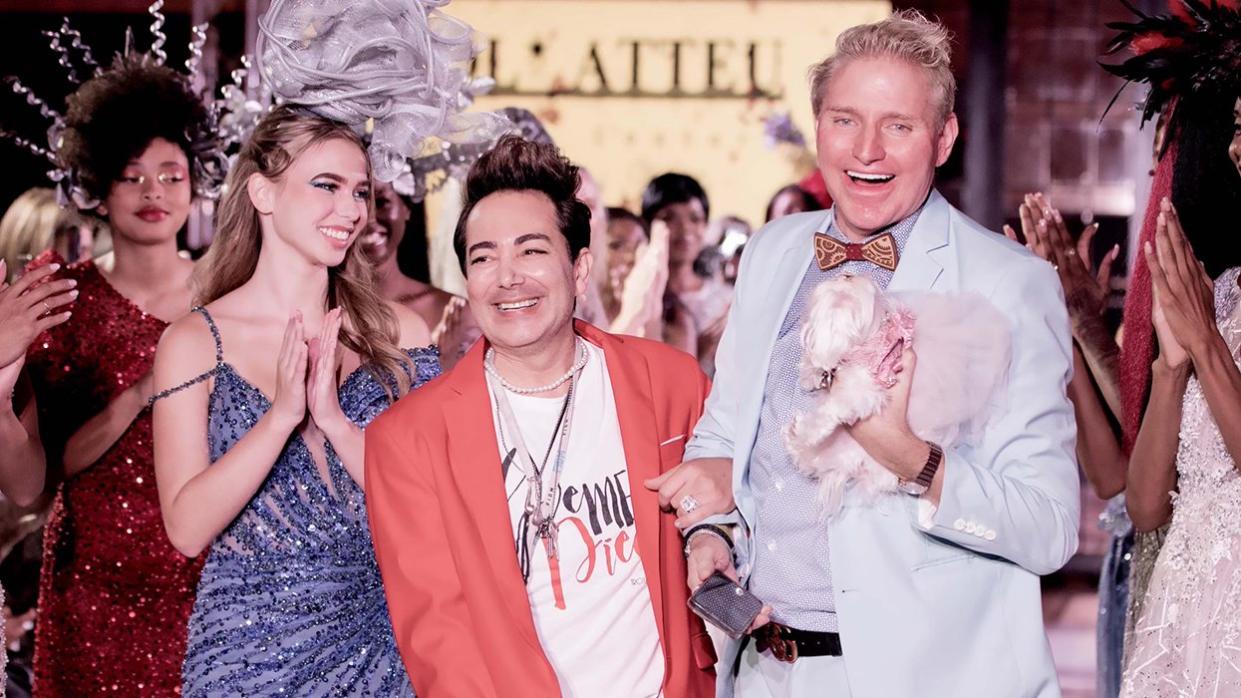 prominent fashion designer Pol Atteu husband Patrik Simpson celebrate fashion show runway models