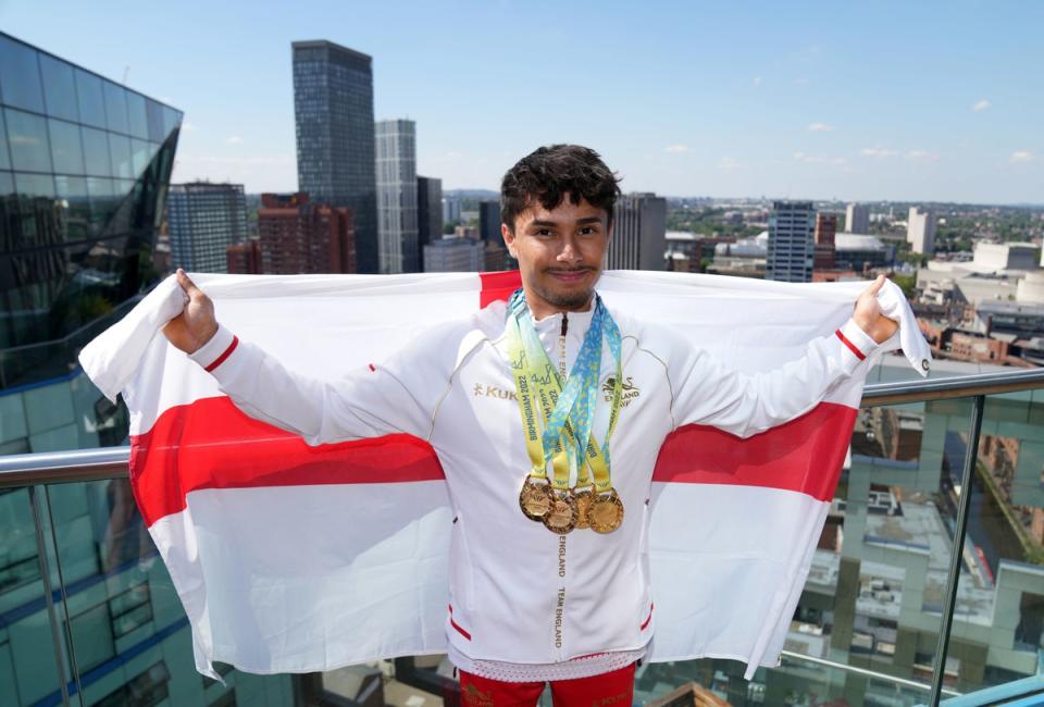 Jake Jarman was England’s flagbearer for the Closing Ceremony (PA)