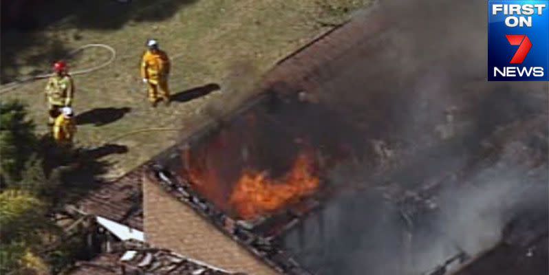 Firefighters battle a blaze that has gutted a house at Bringelly in Sydney's Macarthur region. PHOTO: 7News