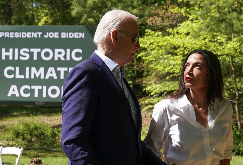 U.S. President Joe Biden delivers remarks to commemorate Earth Day, in Triangle