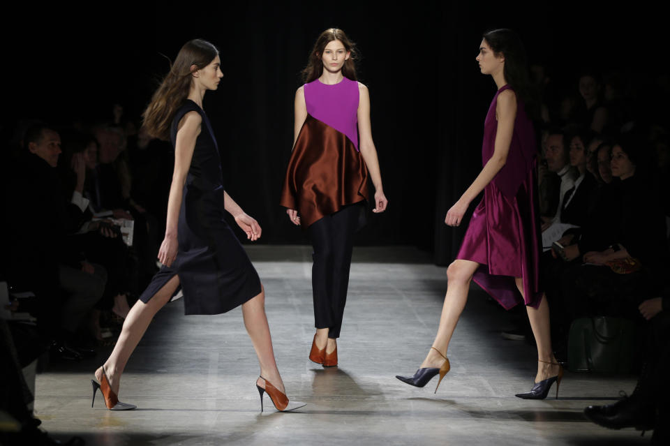 The Narciso Rodriguez Fall 2013 collection is modeled during Fashion Week in New York, Tuesday, Feb. 12, 2013. (AP Photo/Seth Wenig)