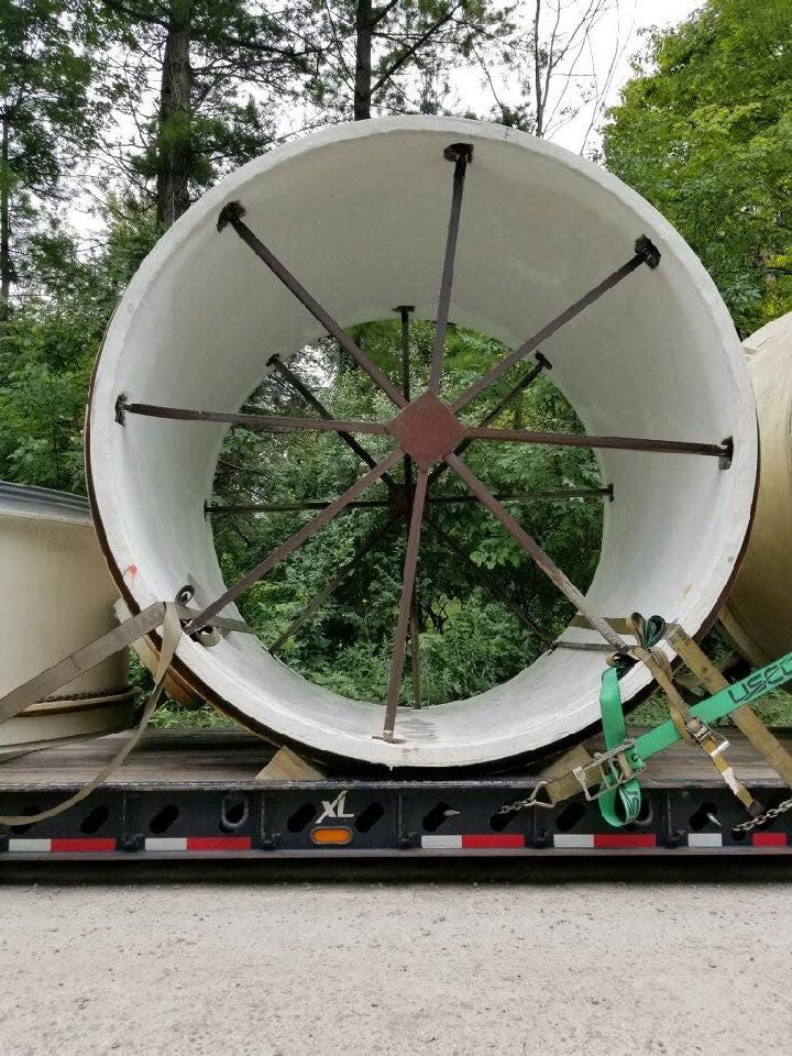 A new section of piping arrived at the site of the water main break Sunday, Aug. 14, 2022.