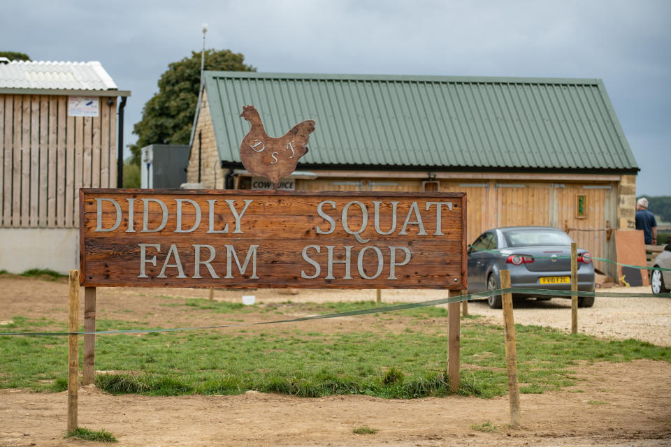 GV of Diddly Squat Farm Shop, after the protestors had left and graffiti removed, Chipping Norton, Oxfordshire, September 28 2021.  See SWNS story SWSYclarkson. Jeremy Clarkson's Farm has been 